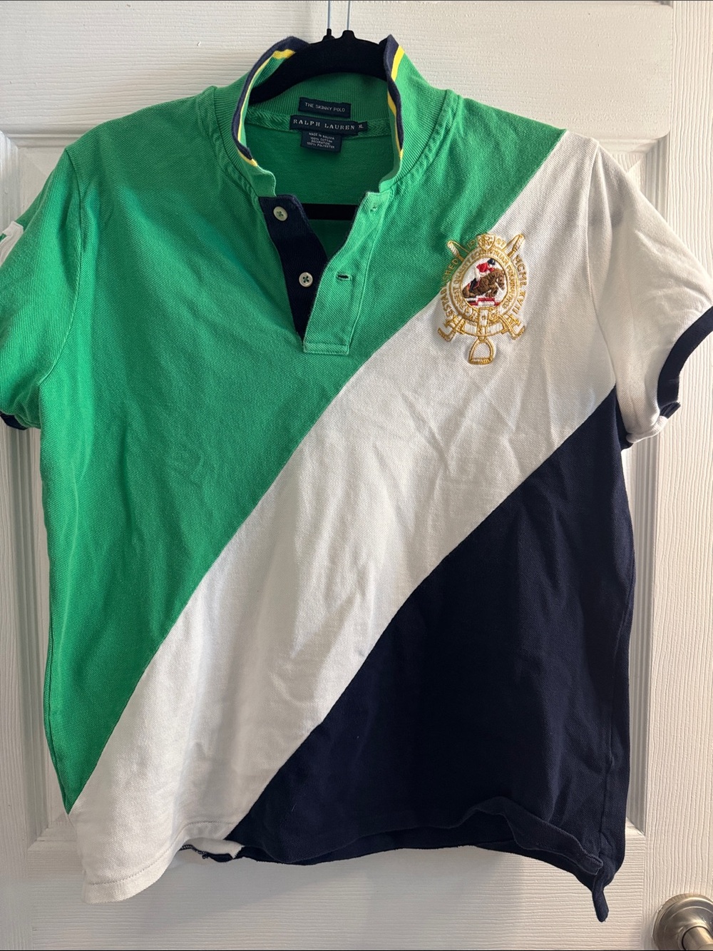 Ralph Lauren Diagonal Colorblock Polo in Green White Navy